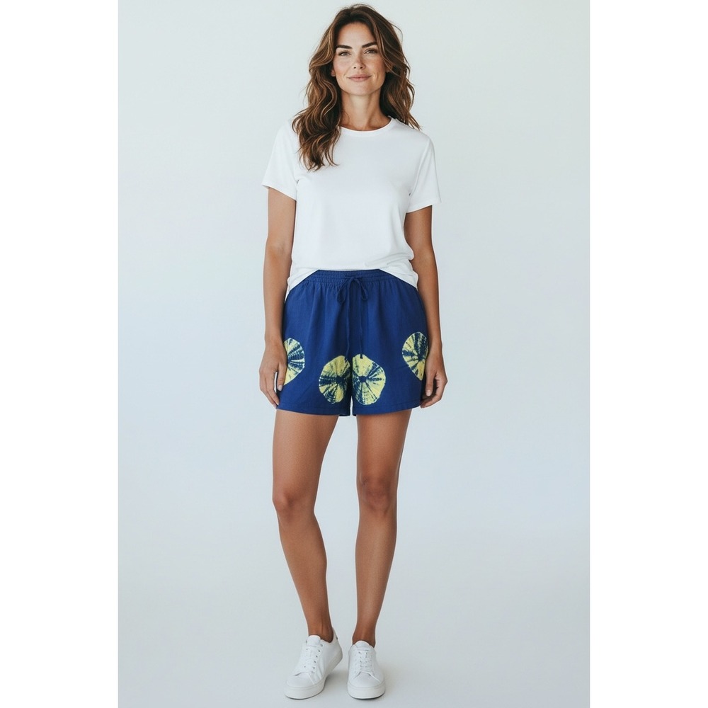 Elan Blue Tie Dye Print Drawstring Waist Beach, Cozy Shorts Women's Size M